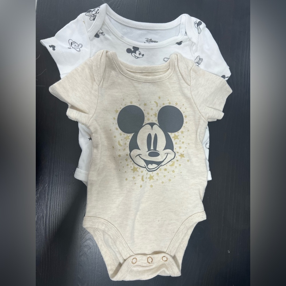 Lot of 2 Disney Baby Boy Bodysuit One Piece Mickey Mouse Size 6-9 M